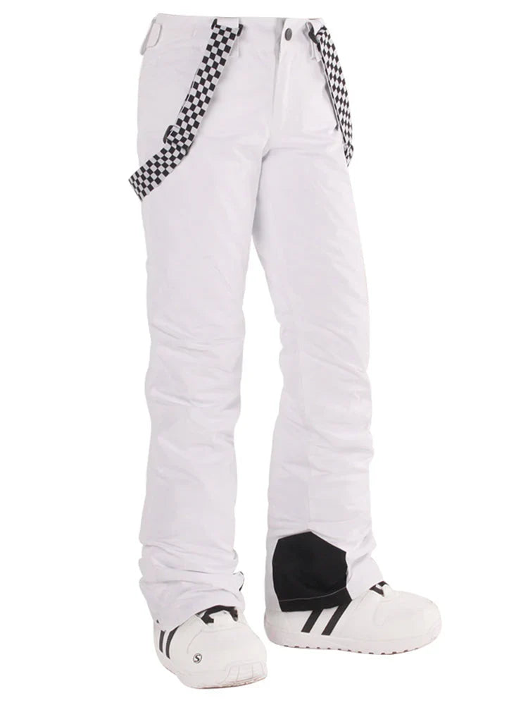 Women's Flare Snow Pants with Checkered Suspenders